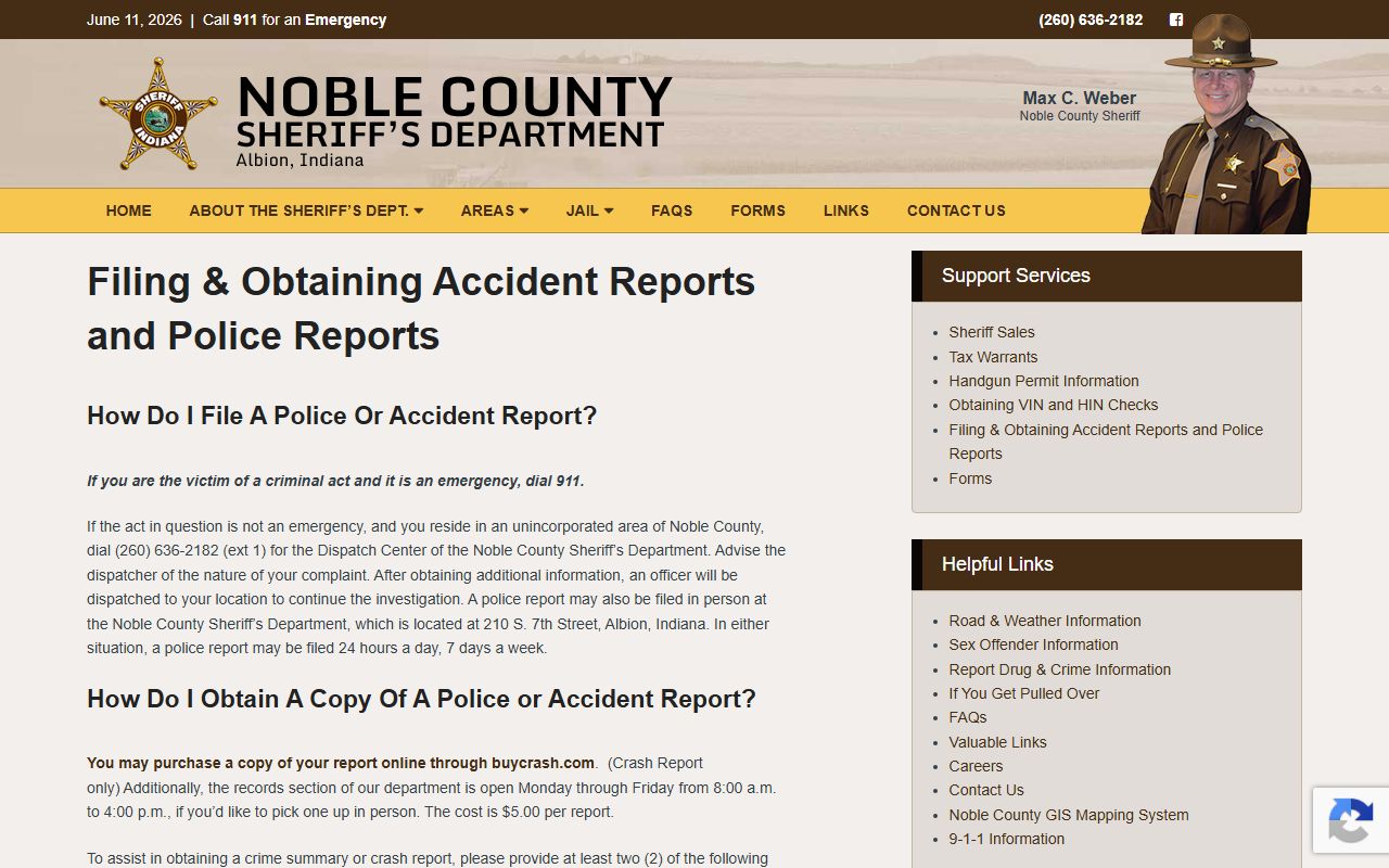 Noble County booking photo and records request page