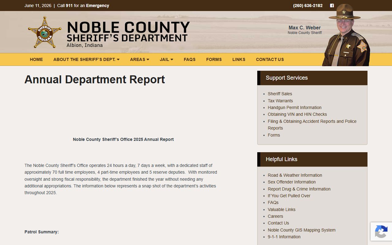 Noble County Sheriff's annual report for jail population and inmate programs